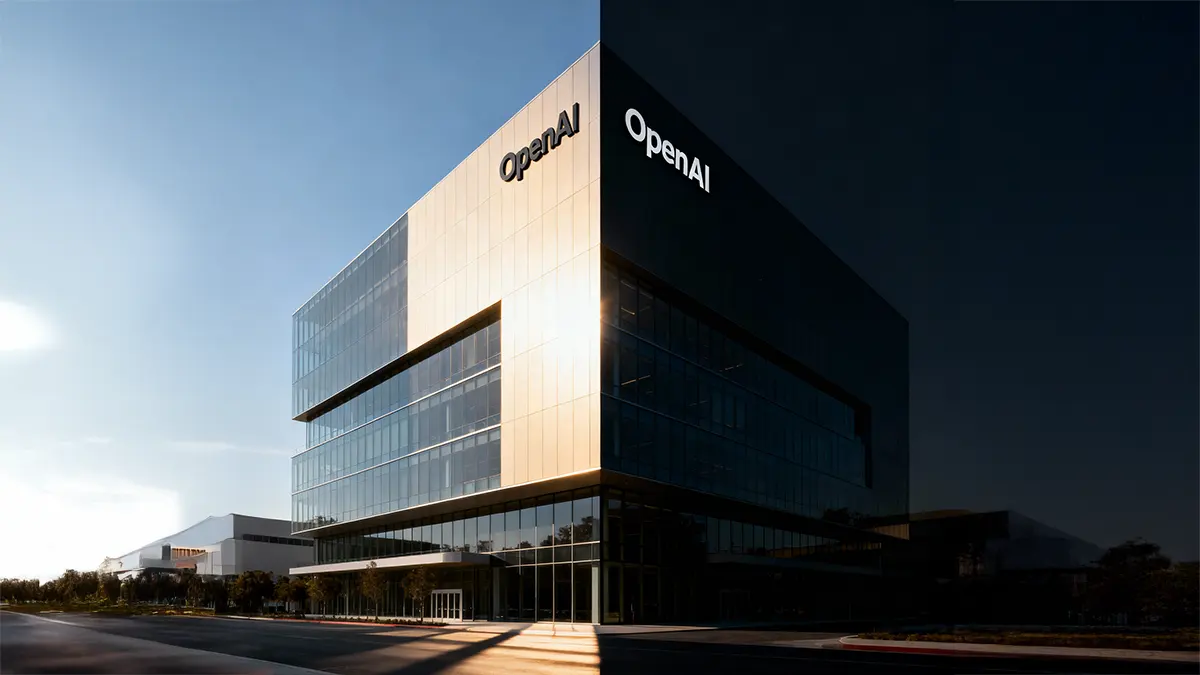 Ein OpenAI Gebäude mit sonniger und dunkler Seite